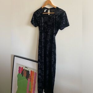 Sheer Black Dress with Velvet Floral Pattern